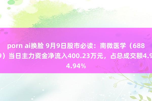 porn ai换脸 9月9日股市必读：南微医学（688029）当日主力资金净流入400.23万元，占总成交额4.94%