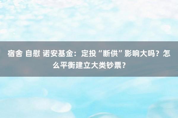 宿舍 自慰 诺安基金：定投“断供”影响大吗？怎么平衡建立大类钞票？