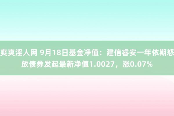 爽爽淫人网 9月18日基金净值：建信睿安一年依期怒放债券发起最新净值1.0027，涨0.07%