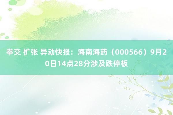 拳交 扩张 异动快报：海南海药（000566）9月20日14点28分涉及跌停板