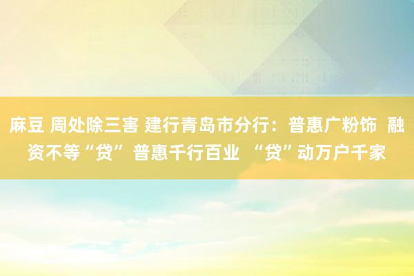 麻豆 周处除三害 建行青岛市分行：普惠广粉饰  融资不等“贷” 普惠千行百业  “贷”动万户千家