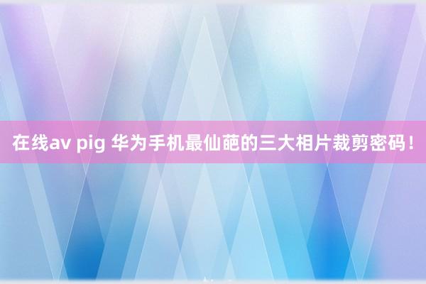 在线av pig 华为手机最仙葩的三大相片裁剪密码！