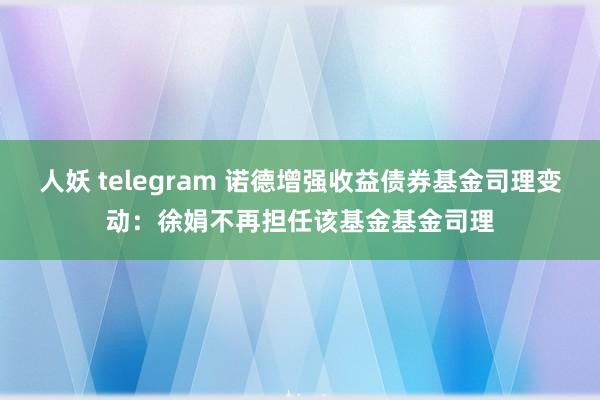 人妖 telegram 诺德增强收益债券基金司理变动：徐娟不再担任该基金基金司理