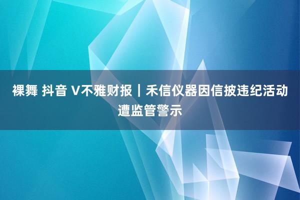 裸舞 抖音 V不雅财报｜禾信仪器因信披违纪活动遭监管警示