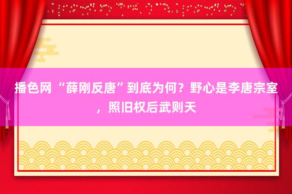 播色网 “薛刚反唐”到底为何？野心是李唐宗室，照旧权后武则天