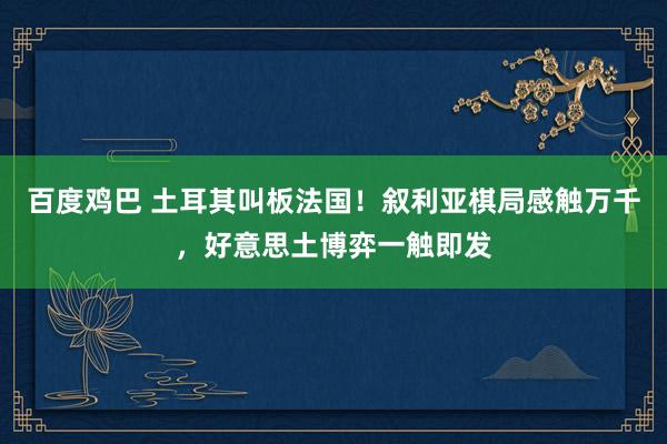 百度鸡巴 土耳其叫板法国！叙利亚棋局感触万千，好意思土博弈一触即发